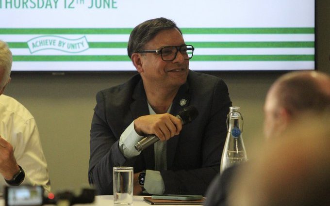 Yeovil Town owner Prabhu Srinivasan at a fans' forum meeting at Huish Park.