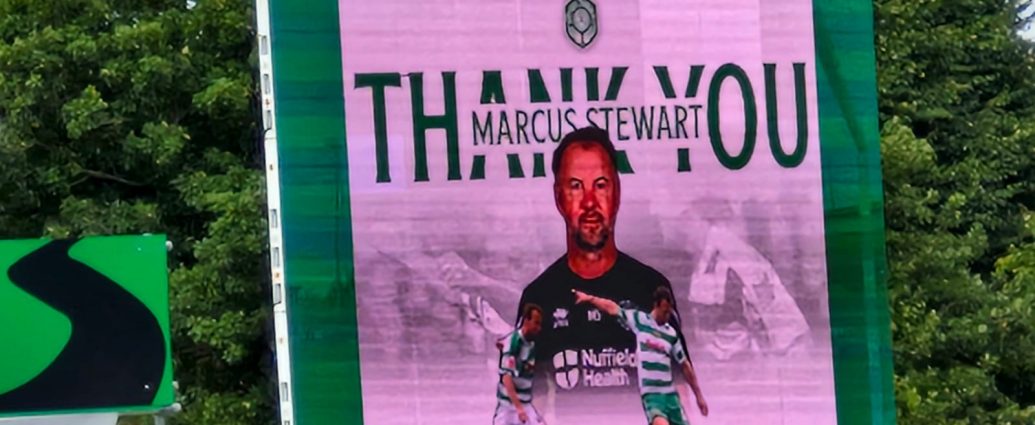 The scoreboard at Huish Park beamed a thankyou message to Marcus Stewart at the final whistle.
