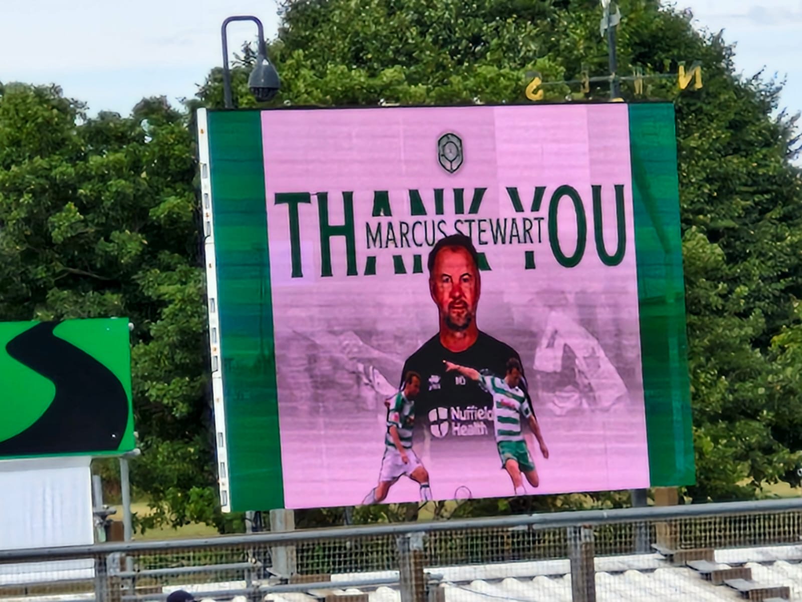 The scoreboard at Huish Park beamed a thankyou message to Marcus Stewart at the final whistle.