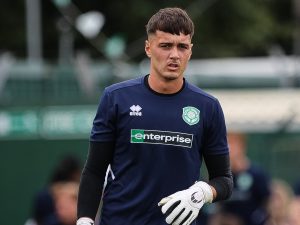 Trialist goalkeeper Josey Casey-Grande warms up ahead of the match.