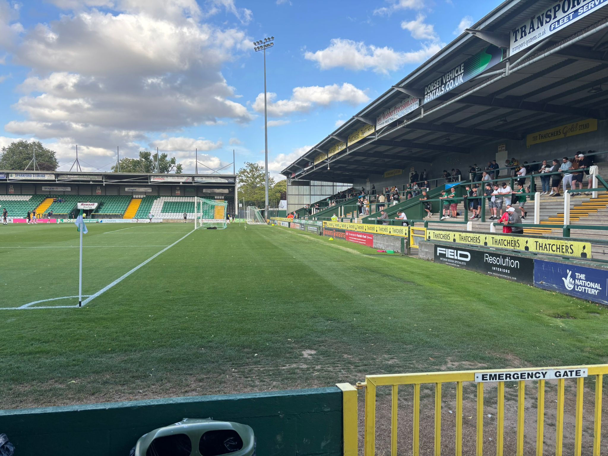 An image showing a sizeable decrease in the length of the Huish Park playing surface.