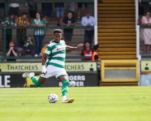 Morgan Williams strokes the ball forwards.