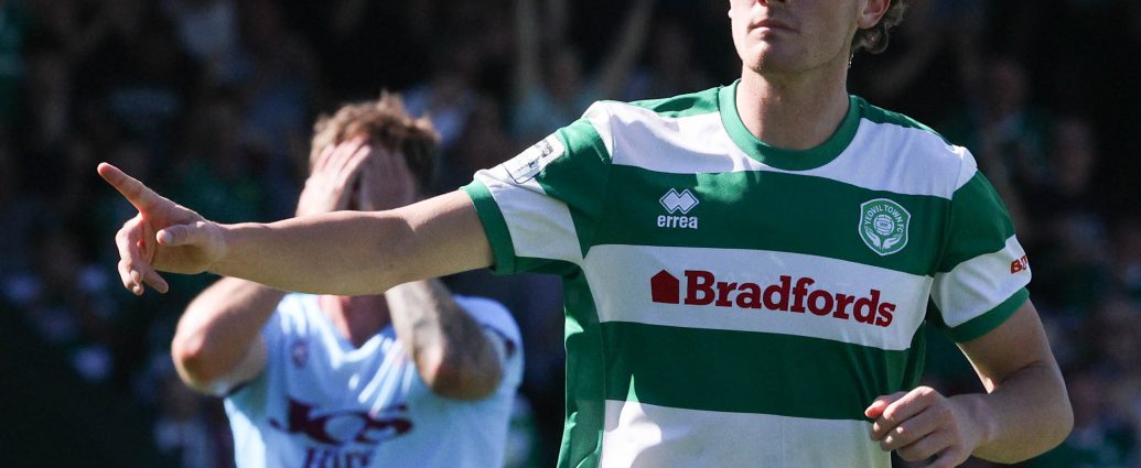 Harvey Greenslade celebrates a goal.