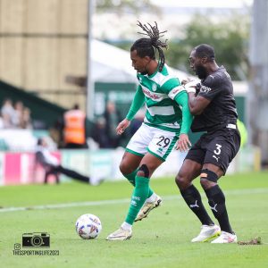 Tahvon Campbell in action against Boreham Wood for Yeovil Town.