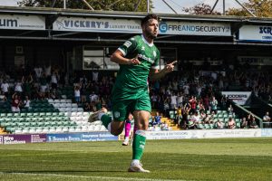 Stephen Walker celebrates his opener for Yeovil Town