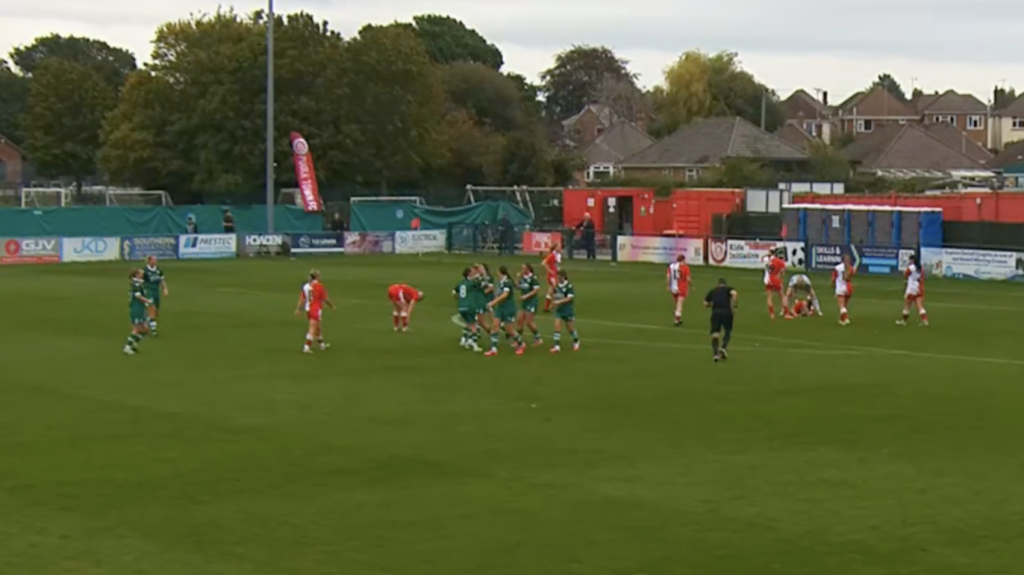 Izzy Foster scores the first of her three goals against Poole