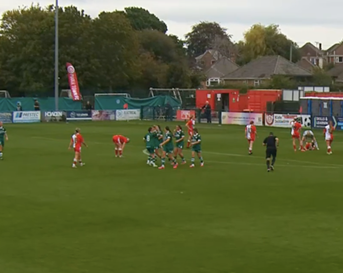 Izzy Foster scores the first of her three goals against Poole