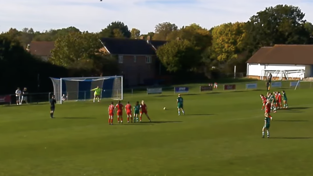 Erin Bloomfield scores from the spot against Portishead